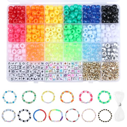 Pony Beads for Bracelets 530 Pcs Pony Beads Bulk Kandi Beads Friendship Bracelet Kit Kandi Bracelet Kit Beads for Crafts 9mm - color: Pony beads