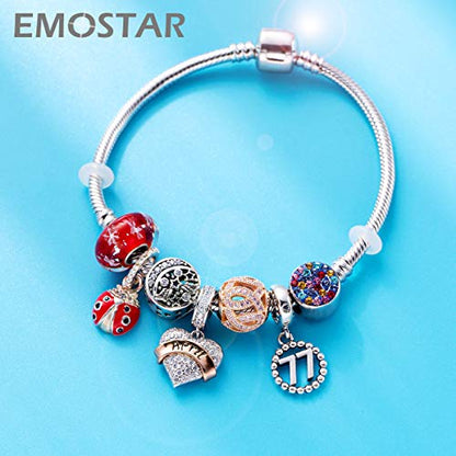 EMOSTAR Jan-Dec Birthstone Charms fits European Birthday Bracelet, Dangle 925 Sterling Silver Heart Shaped Pendant with 12 Months Birthstones, Gifts for Mom/Women - color: April Birthstone