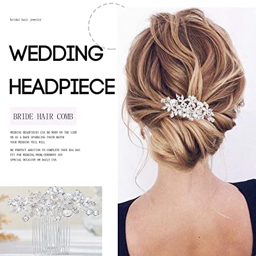 Olbye Wedding Hair Comb Rhinestone Bridal Pieces Flower Silver Crystal Headpiece for Bridesmaids and Brides (Silver) - color: Silver