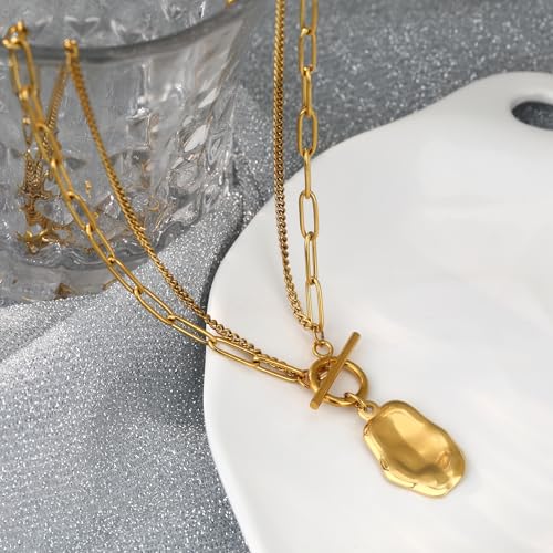 Chunky Gold Necklace for Women, 18K Waterproof Heart Necklace Statement Necklace Gold Charm Necklace Chunky Jewelry Paperclip Chain Choker Gift for Women - style: Baroque Lumina