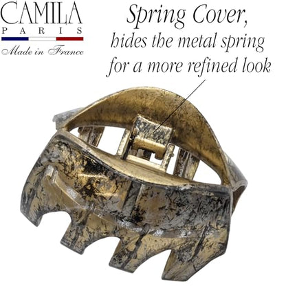 Camila Paris CP3725 French Octopus Hair Clip, 3.25" Large Claw Clips for Thick Hair, Girl Octopus Claw Clip for Women, Strong No-Slip Grip, Wide Jaw Clips for Women, Made in France - color: Black/Gold 3.5"