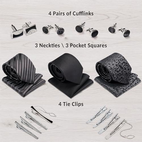 Premium Men’s Gift Tie Set Silky Necktie Pocket Squares Tie Clips Cufflinks For Men - color: Men's Style 5