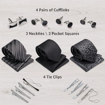 Premium Men’s Gift Tie Set Silky Necktie Pocket Squares Tie Clips Cufflinks For Men - color: Men's Style 5