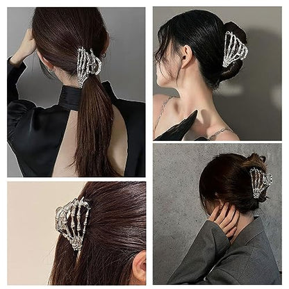 Metal Skull Hand Hair Clip, 1 piece, Silver, Punk-inspired Art, Skull Embellishment, Metal, Halloween, Hair Securing, Claw Hair Clip for Women's Hairstyle - color: Silver
