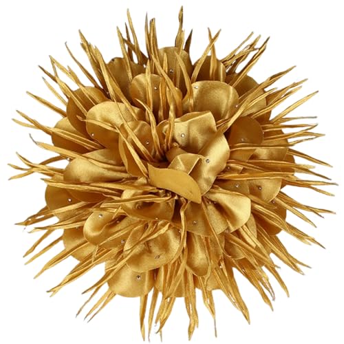 18cm/7in Dainty Spiky Fabric Flower Brooch Pin for Women Girls Elegant Crystal Colorful Pom-Pom Fluffy Floral Peony Brooches Lapel Hair Pins Trendy Party Dress Accessories Jewelry - color: Orange
