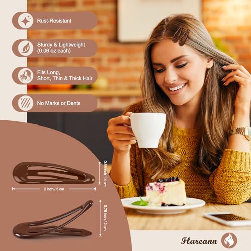 Glossy Light Brown Snap Hair Clips, 50 PCS Barrettes for Women | non-slip metal design in natural neutral tones, ideal for everyday styling, 2 Inch - color: Light Brown