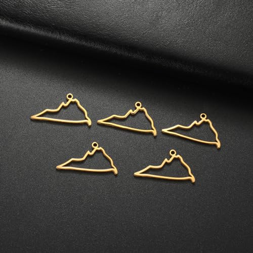 kkjoy 5Pcs Hollow Continents Maps of USA Pendant Charms for Jewelry Making and Crafting, Stainless Steel Mini Charm Craft Supplies Accessories for DIY Bracelet Necklace Earrings - color: Hollow Virginia Map - Gold