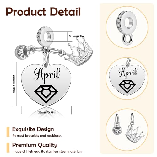 Birthday Gifts for Women Birthstone Charms for Bracelets Necklaces Jewelry Gift for Mom Wife Daughter Granddaughter Niece Sister Girlfriend - color: April