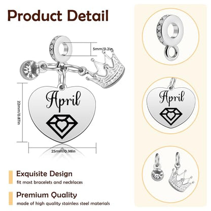 Birthday Gifts for Women Birthstone Charms for Bracelets Necklaces Jewelry Gift for Mom Wife Daughter Granddaughter Niece Sister Girlfriend - color: April
