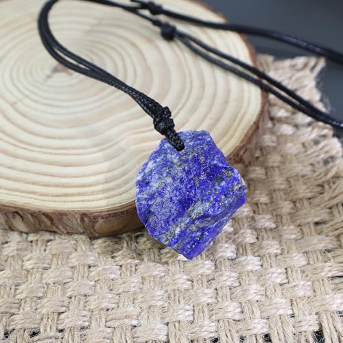Natural Raw Crystal Necklace for Women Irregular Stone Necklaces Spiritual Gemstone Pendant with Adjustable Rope - color: A-Lapis Lazuli