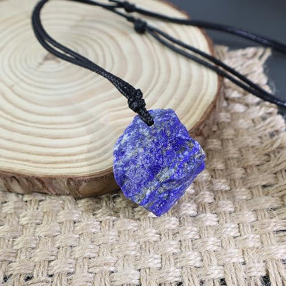 Natural Raw Crystal Necklace for Women Irregular Stone Necklaces Spiritual Gemstone Pendant with Adjustable Rope - color: A-Lapis Lazuli