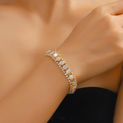 Women Rhinestone Crystal Jewelry Set Crystal Tennis Design Rhinestone Choker Necklace Link Bracelet Teardrop Earrings Set Wedding Bridal Bridesmaids Party - color: Gold Plated AB Crystal（2）