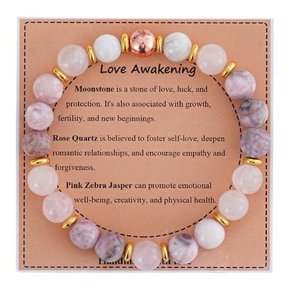 KSQS Healing Stone Bead Bracelet for Women, Natural Gemstones Balance Protection Bracelet, Spiritual Crystal Beads Bracelet Anxiety Relief with Meaning Card - color: Love Awakening