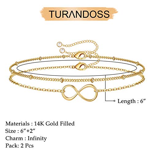 Dainty Gold Bracelets for Women, 14K Gold Plated Adjustable Layered Beads Bracelet Cute Evil Eye Oval Chain Pearl Bar Turtle Gold Bracelets for Women Jewelry - style: Infinity&Beads Chain
