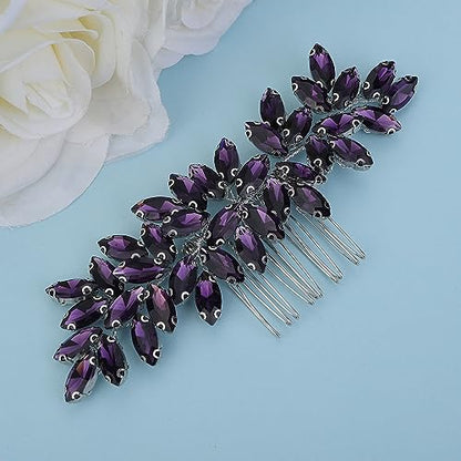 Teyglen Crystal Bride Wedding Comb - Purple Rhinestone Hair Side Comb & Accessory for Bride - color: Purple