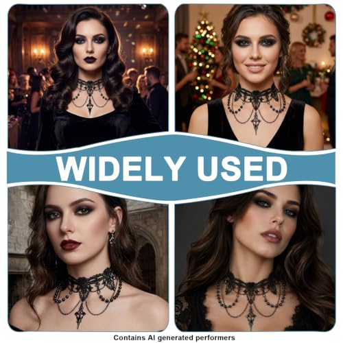Gothic Lace Choker Necklace for Women Black Vintage Halloween Necklace | Gothic Lace Choker Necklace for Women,Vintage Red Black Crystal Pendant Necklaces Punk Style Vampire Necklace Hollowed