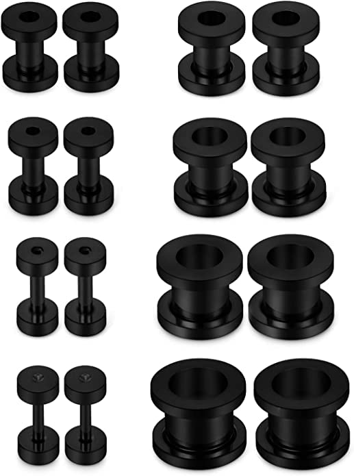 36pcs Ear Stretching Kit 14G-00G Surgical Steel Tapers Tunnels Gauges Set for Starter Women Men Expanders Body Piercing Jewelry… - color: Black