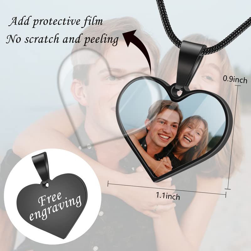 Farfume Personalized Photo Necklace for Women/Men, Memorial Jewelry Gifts | Holds 2 Pictures Pendant, Custom Engraved Text, Beautiful Locket for Girls, Durable Stainless Steel, Mothers Day Gifts - color: Heart Shape Black Photo & Text