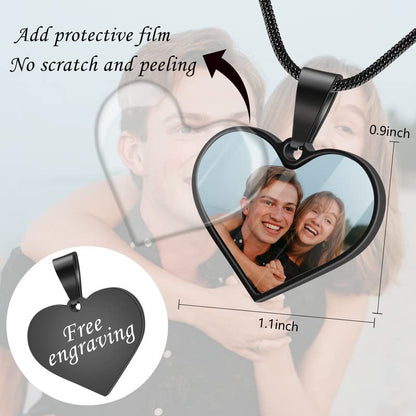 Farfume Personalized Photo Necklace for Women/Men, Memorial Jewelry Gifts | Holds 2 Pictures Pendant, Custom Engraved Text, Beautiful Locket for Girls, Durable Stainless Steel, Mothers Day Gifts - color: Heart Shape Black Photo & Text
