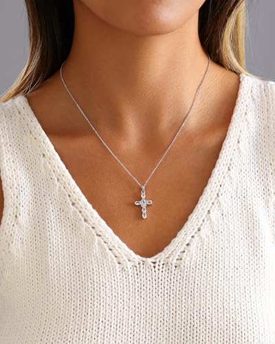 Cross Necklace for Women, 14K Gold Plated Cubic Zirconia Cross Pendant Necklace, Trendy Christian Jewelry Gifts for Baptism First Communion Christmas - color: Style B - Silver