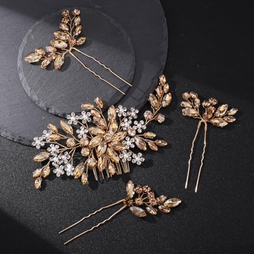 Wedding hair accessories, Bridal for piece, piece for brides, headpiece comb（Champagne） - color: Champagne