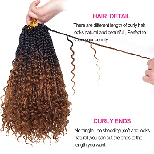 Unionbeauty 14 Inch Boho Box Braids Crochet Hair 8 Packs Goddess Box Braids Crochet Hair Curly Ends Pre-looped Bohemian Hippie Braids Ombre Synthetic Braiding Hair Extension for Black Woman 1B/30# - color: 1B/30#, size: 14 Inch (Pack of 8)