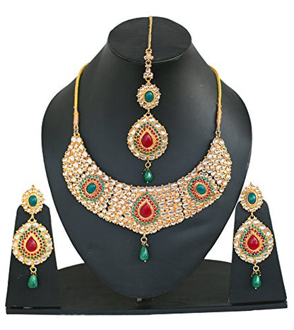 Touchstone Indian Bollywood Traditional Craftsmanship Mughal Designer Jewelry Wedding Necklace Set in Antique Gold Or White Tone for Women. - style: D133 Multicolor