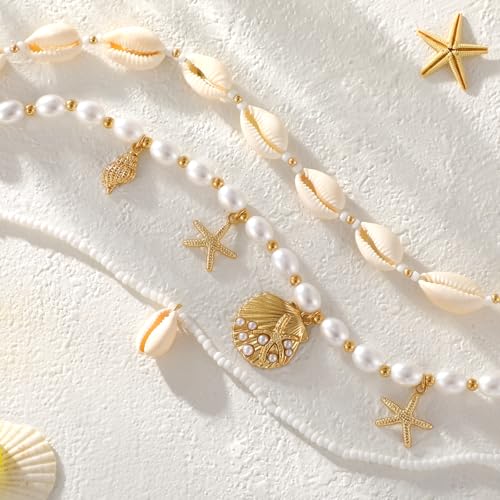 XZQTIVE Starfish Pearl Waist Chain Belts for Women Mermaids Seashell Pearl Belly Chain Gold Pirate Rave Festival Summer Bikini Beach Jewelry Accessories - style: Starfish-5