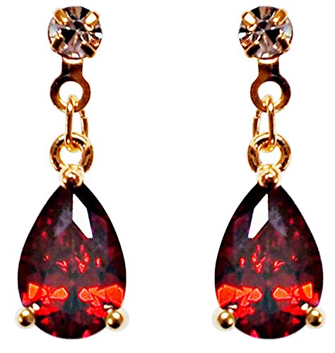 Drop Cubic Zirconia Invisible Clip On Earrings for Women Not Pierced Gold Teardrop Sqaure CZ Crystal Dangle Gold Silver Comfortable Clip On Earrings Bridal Wedding Prom - color: Teardrop 4 Red