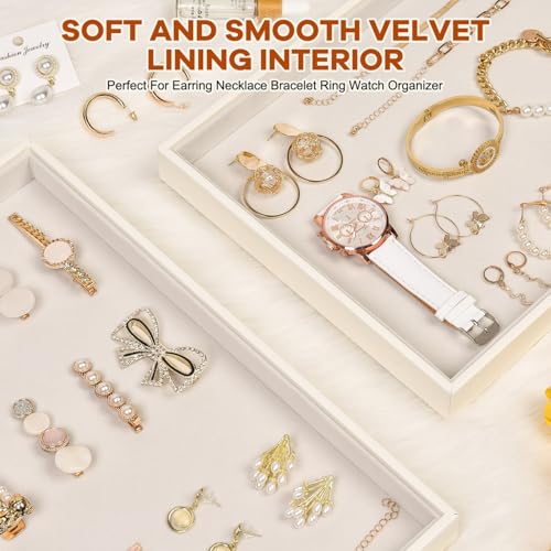 Beige Velvet Jewelry Tray for Drawers Jewelrys Display Tray Stackable Jewelry Organizer Trays for Necklace Bracelet Ring Watch (1 Pack) - color: Beige