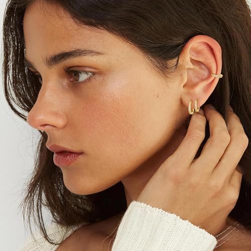 micuco 3 Pairs Small Hoop Earrings Tiny Cartilage Earrings for Women Men | Cubic Zirconia Earrings Huggie Hoop Ear Piercing Earrings for 8mm 10mm 12mm - color: 4# 14K Gold Plated 8mm,10mm,12mm