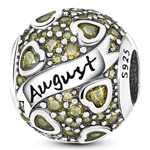 MULA Birthstone Charms 925 Sterling Silver for Bracelets and Necklaces | Dangle Pendants Beads With 5A Cubic Zirconia - Happy Birthday Mothers Day Jewelry - color: August Birthstone