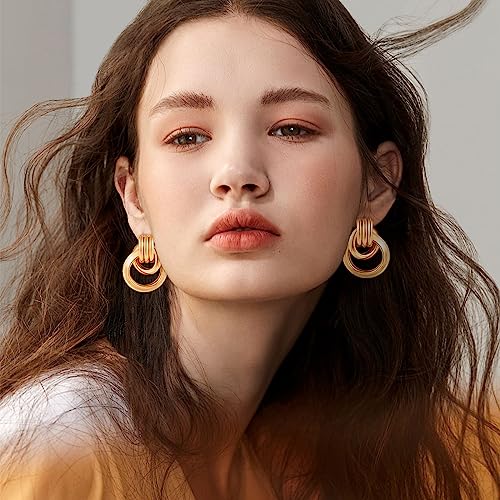 Gold Chunky Earrings for Women Geometric Knot Link Drop Dangle Earrings 14K Gold Plated Statement Earrings Trendy Gold Jewelry - color: Style 6