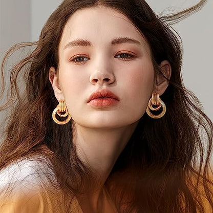 Gold Chunky Earrings for Women Geometric Knot Link Drop Dangle Earrings 14K Gold Plated Statement Earrings Trendy Gold Jewelry - color: Style 6