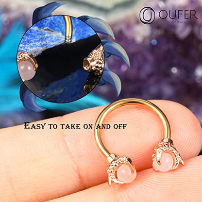 OUFER 316L Surgical Steel Circular Earrings Two White Opals Surrounded by Dragon Claws Cartilage Earing Ear Body Piercing Jewelry Helix Earrings Piercing… - color: Rosegold