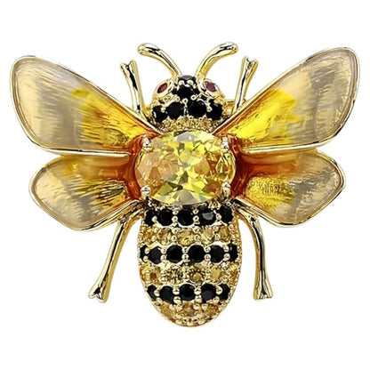Rhinestone Bee Brooch Pin for Women Girls Gold Plated Fashion Cute Animal Insect Vintage Crystal Honeybee Bumblebee Brooches Lapel Pin Dress Accessories Wedding Christmas Jewellery Gift