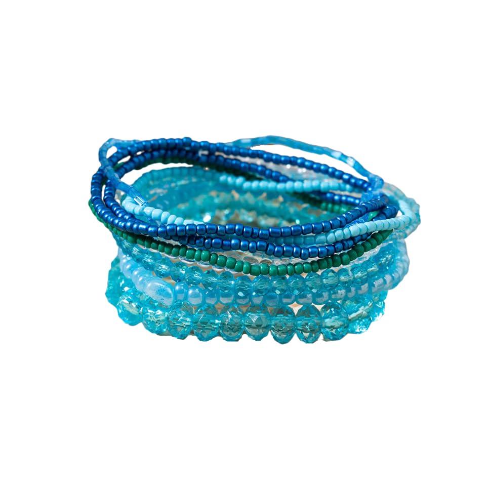 tenghong2021 Handmade Bohemian Multilayer Bracelets Boho Glass Beaded Colorful Strand Multilayered Stackable Seed Beads Bracelet for Women Friends Friendship Gifts Summer Beach Hawaii Jewelry - color: Light Blue