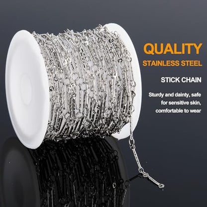 KYUNHOO 16.4FT/5M Silver Chain for Jewelry Making Texture Bar Link Chain | Stainless Steel Jewelry Chains 12MM Long Stick Chains with Clasps for Crafting - color: Stick Silver