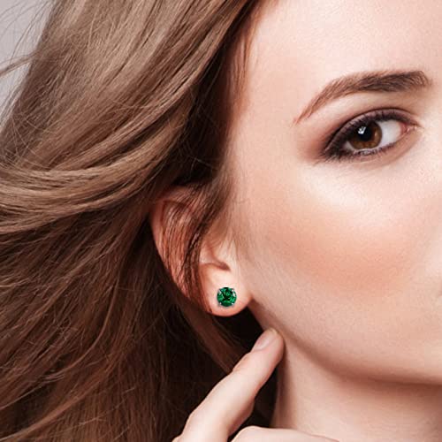 12 Pairs 18K Gold Plated Surgical Stainless Steel Stud Earrings, Star Heart Square Stud Earring for Women, Cubic Zirconia Birthstone Stud Earrings Set - color: Silver round 4mm