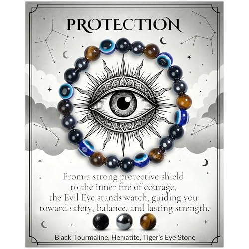 Bivei Protection Crystal Healing Bracelet | 8MM Strength Bracelet Spiritual Stretch Beaded Jewelry for Women Men Gift - color: Protection, size: Medium 6.8-7.3 inch