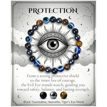 Bivei Protection Crystal Healing Bracelet | 8MM Strength Bracelet Spiritual Stretch Beaded Jewelry for Women Men Gift - color: Protection, size: Medium 6.8-7.3 inch