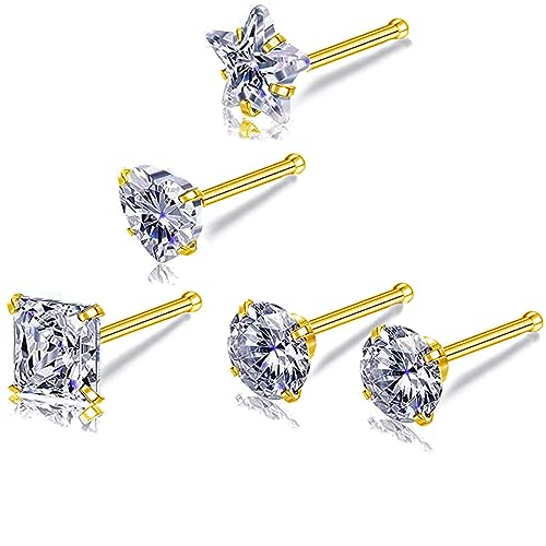 Nose Rings & Studs - 18g, 20g, 22g 14K Gold Bone Nose Studs for Women in Titanium Steel - color: 18g 5pcs Gold Bone Shaped 316L Surgical Steel