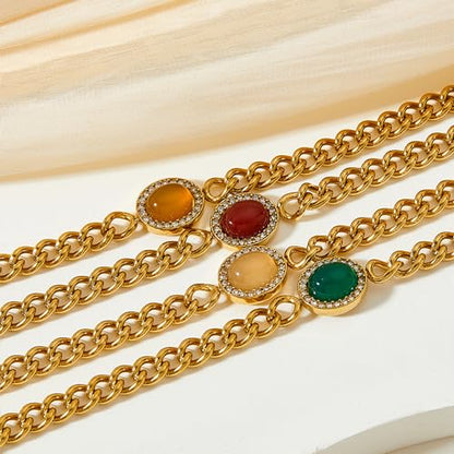 A D. ALLEN & DANMI. 18 K Gold Plated Love Bangle Bracelet Set Flexible Wide Wristband Bangle Bangle Set for Love - color: 2 Sests (Green Stone)