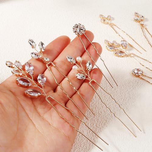 11 Pieces Bride Hair Pins Rhinestones Hair Accessories for Women Crystal Hair Piece for Wedding Bride Women Bridesmaids - color: 02 Gold-TJ-1211