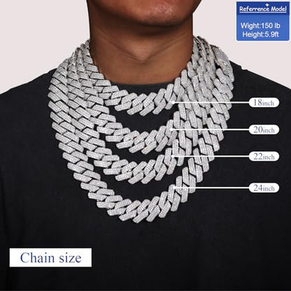 Ucciyo 30MM/25MM Cuban Link Chain for Men, Luxury Iced Out Diamond Chain | Luxurious Diamond-Simulated, Large Miami Cuban Style, 18K Gold Plated - color: 25MM-Silver, size: 28 Inch