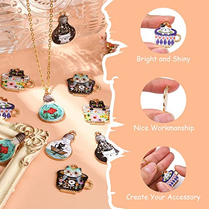 KitBeads 12pcs Enamel Cat & Bulb Charms Coffee Cup Charms for Jewelry Making DIY Accessories for Girls (6 Styles)