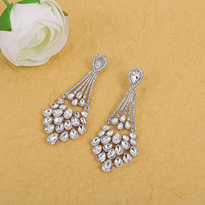 Flower Teardrop Bridal Wedding Dangle CZ Earrings in Silver/Gold Tone for Women Girl Bride Gift … - color: B-teardrop 3