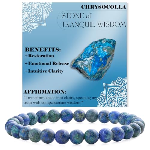 Bivei 6mm Beaded Bracelets for Women Handmade Semi Precious Natural Stone Stretch Elastic Jewelry Yoga Protection Gifts - color: Chrysocolla-Gentle Expression, size: Medium 6.8-7.3 inch