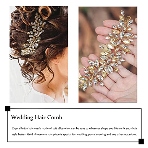 JAKAWIN Gold Bridal Hair Accessories Rhinestone Hair Piece Wedding Headband | Bride Crystal Headpiece Prom Hair Vine for Women