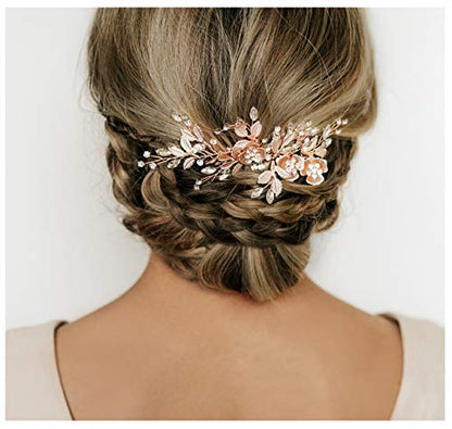 SWEETV Metal Hair Comb, Rhinestone Bridal Hair Clip - Handmade Wedding Hair Accessories for Brides and Bridesmaid, Rose Gold | Metal Handmade Wedding Hair Pieces for Brides, Wedding Hair Accessories Bridal Hair Pieces for Brides Bridesmaid, Rose Gold - co